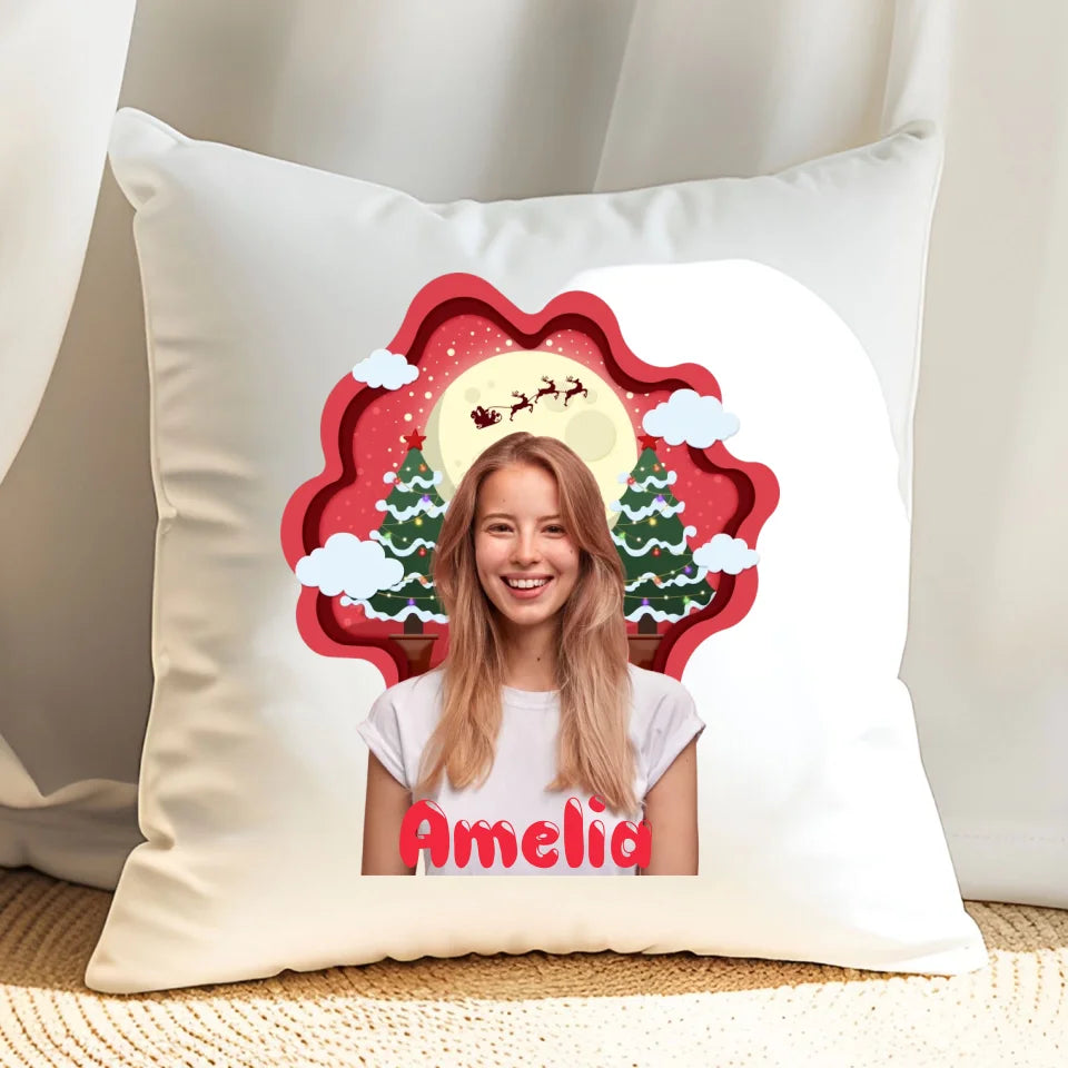 Zdjęcie świąteczne z imionami - poduszka, spersonalizowany prezent na Mikołajki dla dzieci