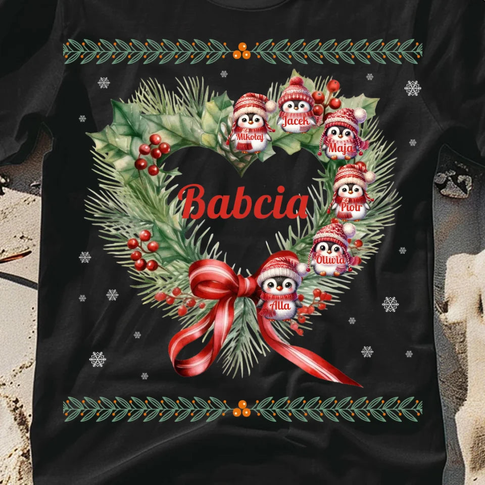 Babcia i jej pingwiny - koszulka, wyjątkowy prezent na Boże Narodzenie dla babci