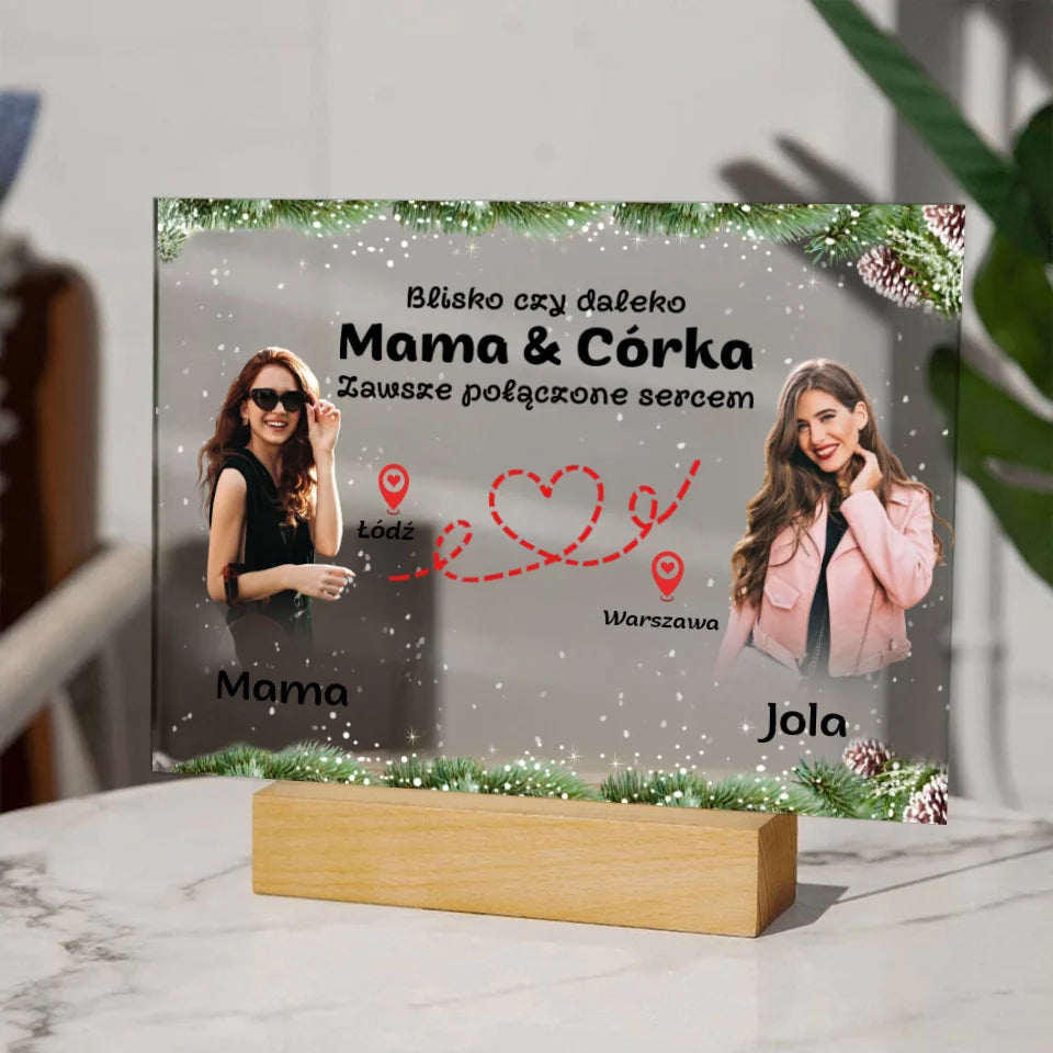 Zawsze połączone sercem (Mama & Córka) - druk na szkle, spersonalizowany prezent na Boże Narodzenie dla mamy