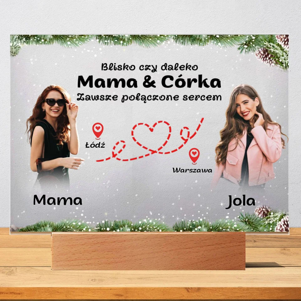 Zawsze połączone sercem (Mama & Córka) - druk na szkle, spersonalizowany prezent na Boże Narodzenie dla mamy