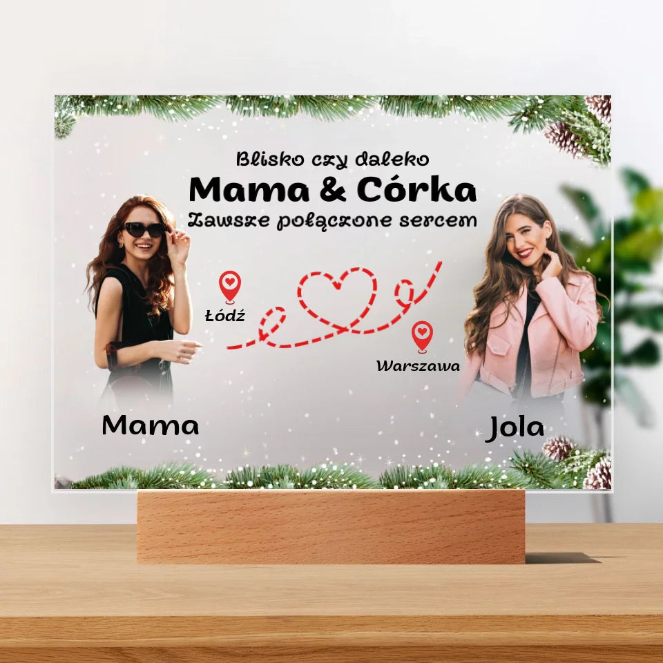 Zawsze połączone sercem (Mama & Córka) - druk na szkle, spersonalizowany prezent na Boże Narodzenie dla mamy