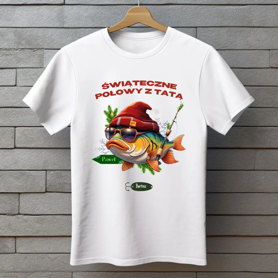 Świąteczne połowy z tatą - koszulka, wyjątkowy prezent na Boże Narodzenie dla taty