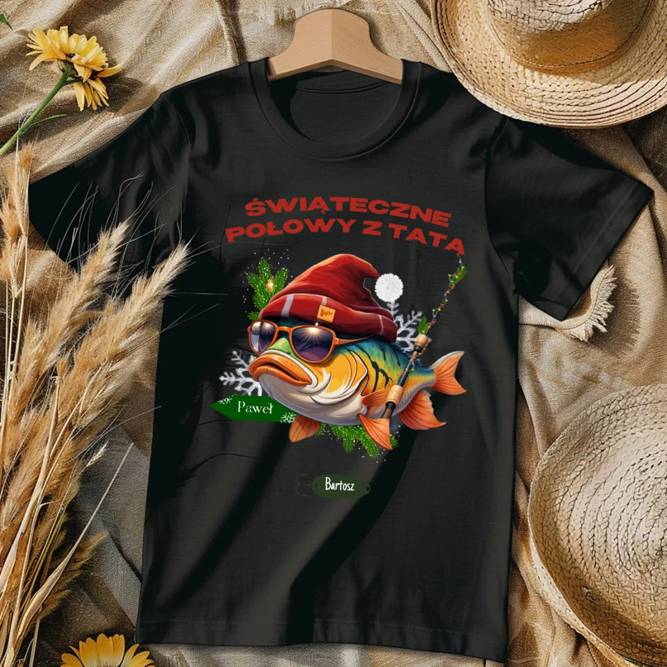 Świąteczne połowy z tatą - koszulka, wyjątkowy prezent na Boże Narodzenie dla taty