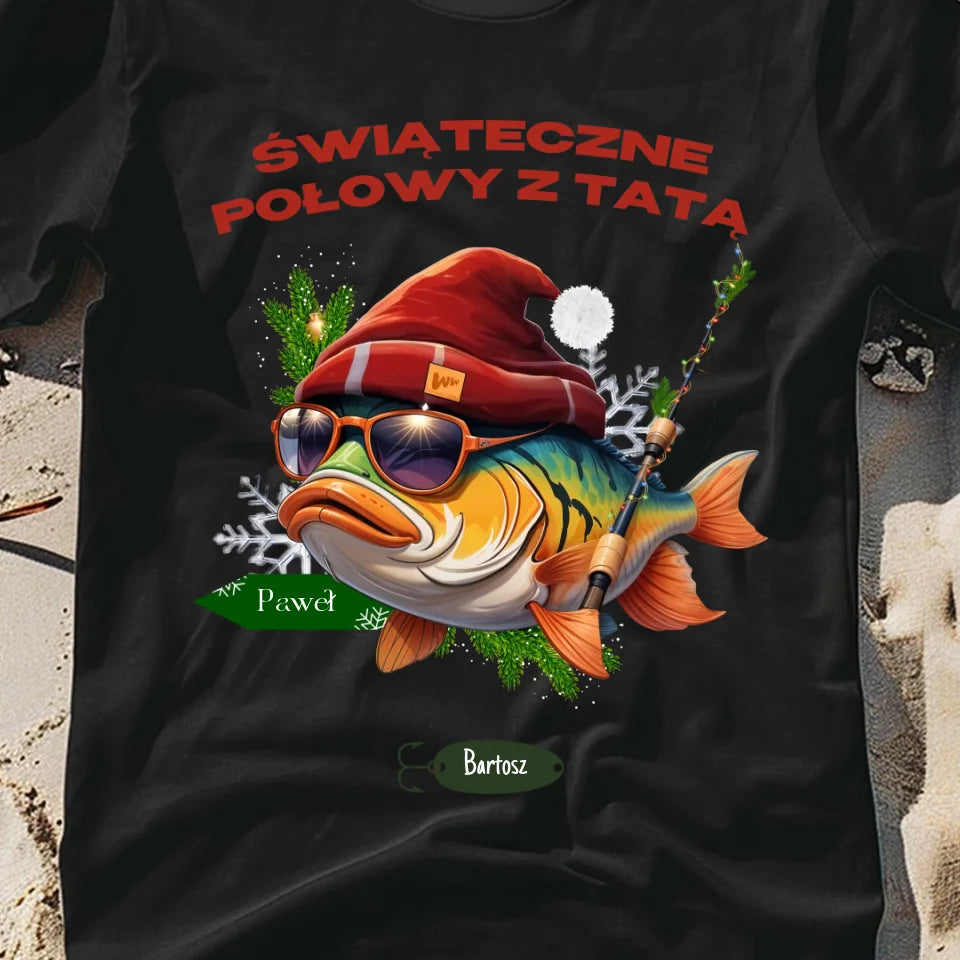 Świąteczne połowy z tatą - koszulka, wyjątkowy prezent na Boże Narodzenie dla taty