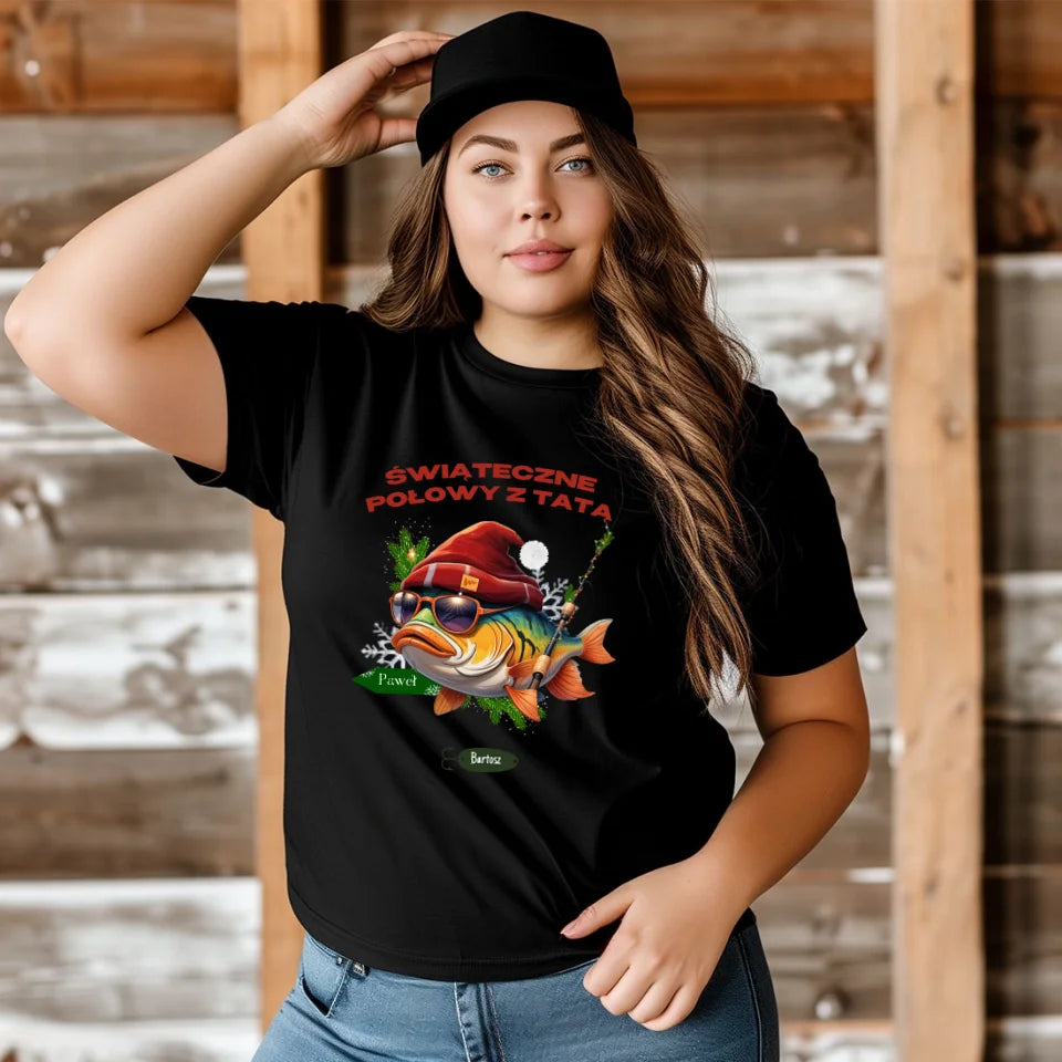 Świąteczne połowy z tatą - koszulka, wyjątkowy prezent na Boże Narodzenie dla taty