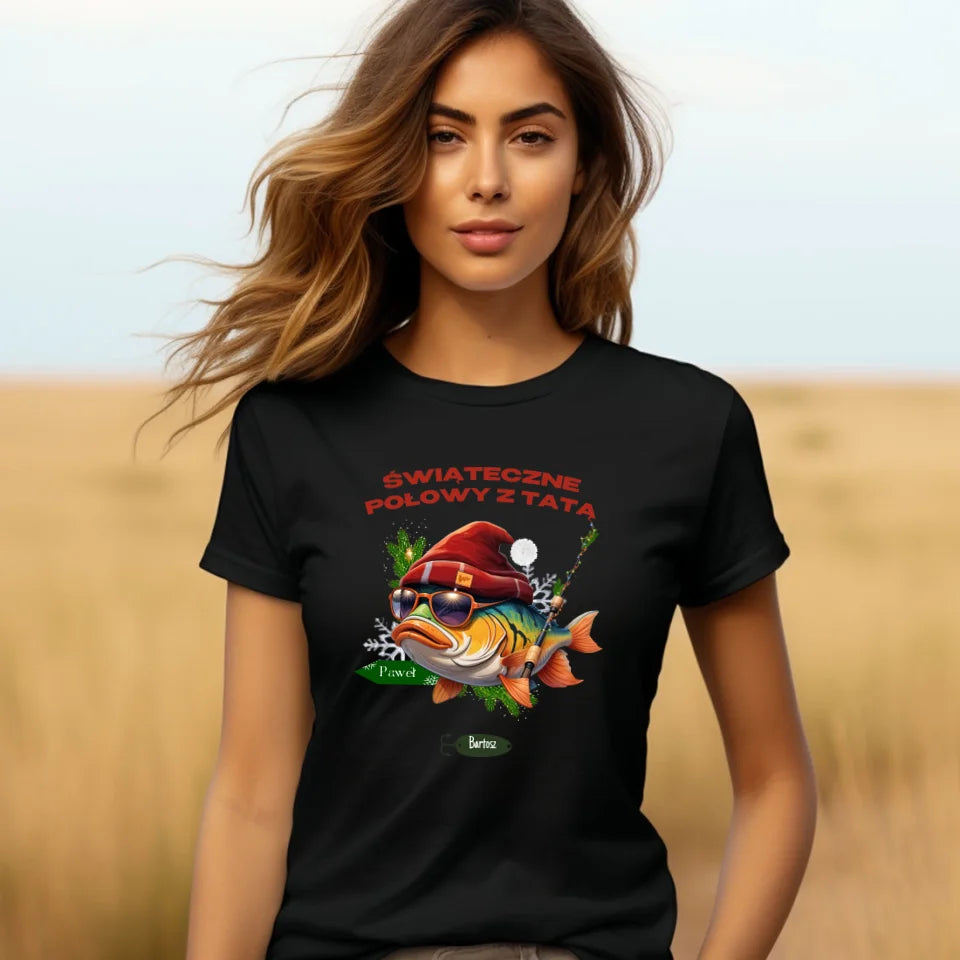 Świąteczne połowy z tatą - koszulka, wyjątkowy prezent na Boże Narodzenie dla taty