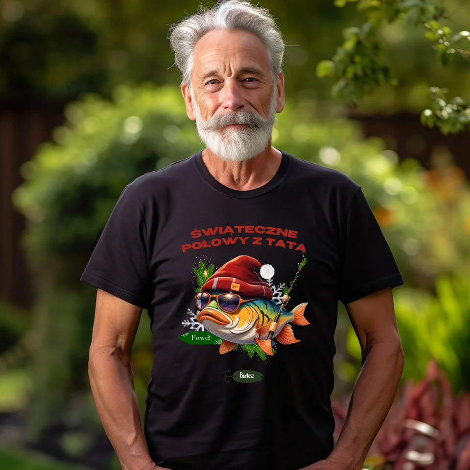 Świąteczne połowy z tatą - koszulka, wyjątkowy prezent na Boże Narodzenie dla taty