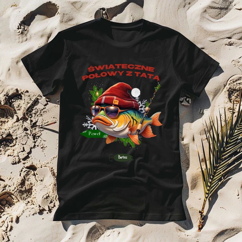 Świąteczne połowy z tatą - koszulka, wyjątkowy prezent na Boże Narodzenie dla taty