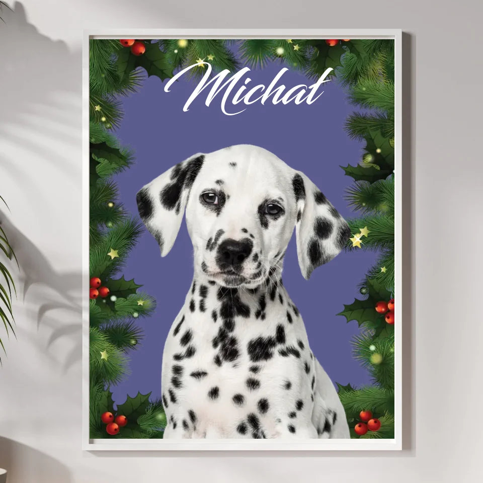 Świąteczne zdjęcie psa - druk na płótnie, spersonalizowany prezent dla rodziny