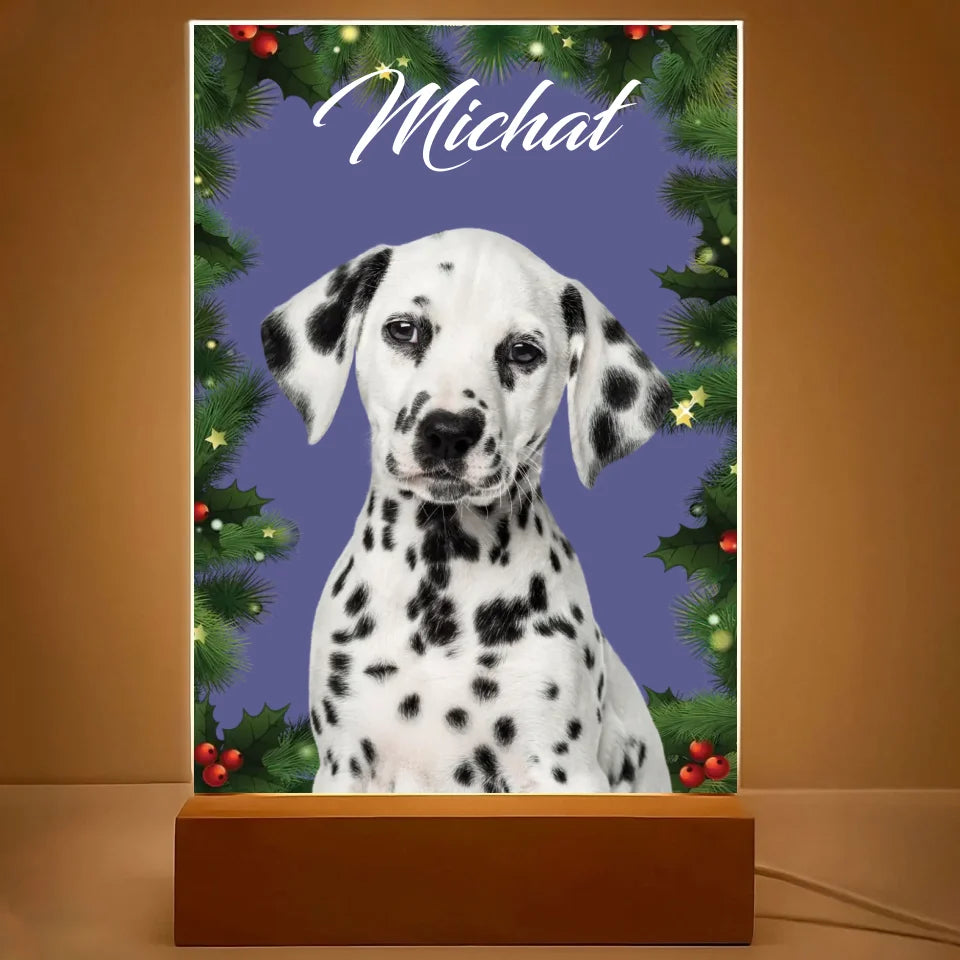 Świąteczne zdjęcie psa - druk na szkle akrylowym, spersonalizowany prezent dla rodziny