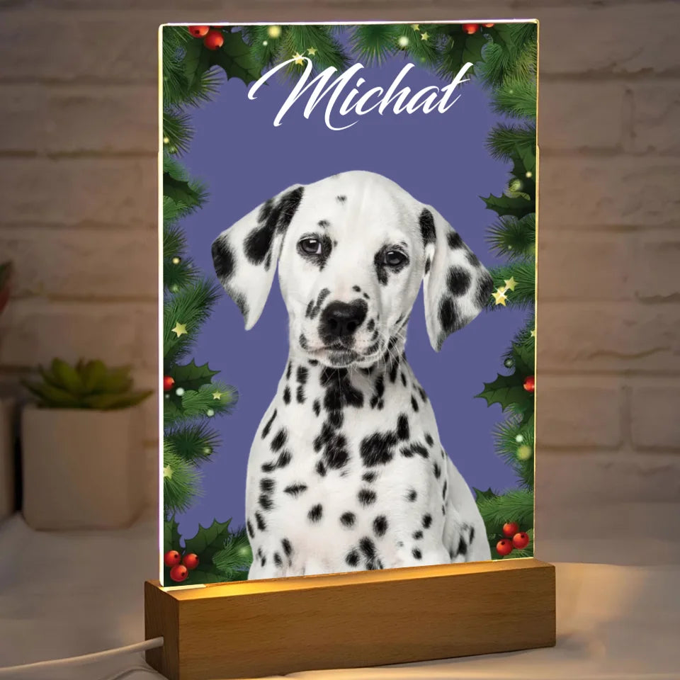 Świąteczne zdjęcie psa - druk na szkle akrylowym, spersonalizowany prezent dla rodziny