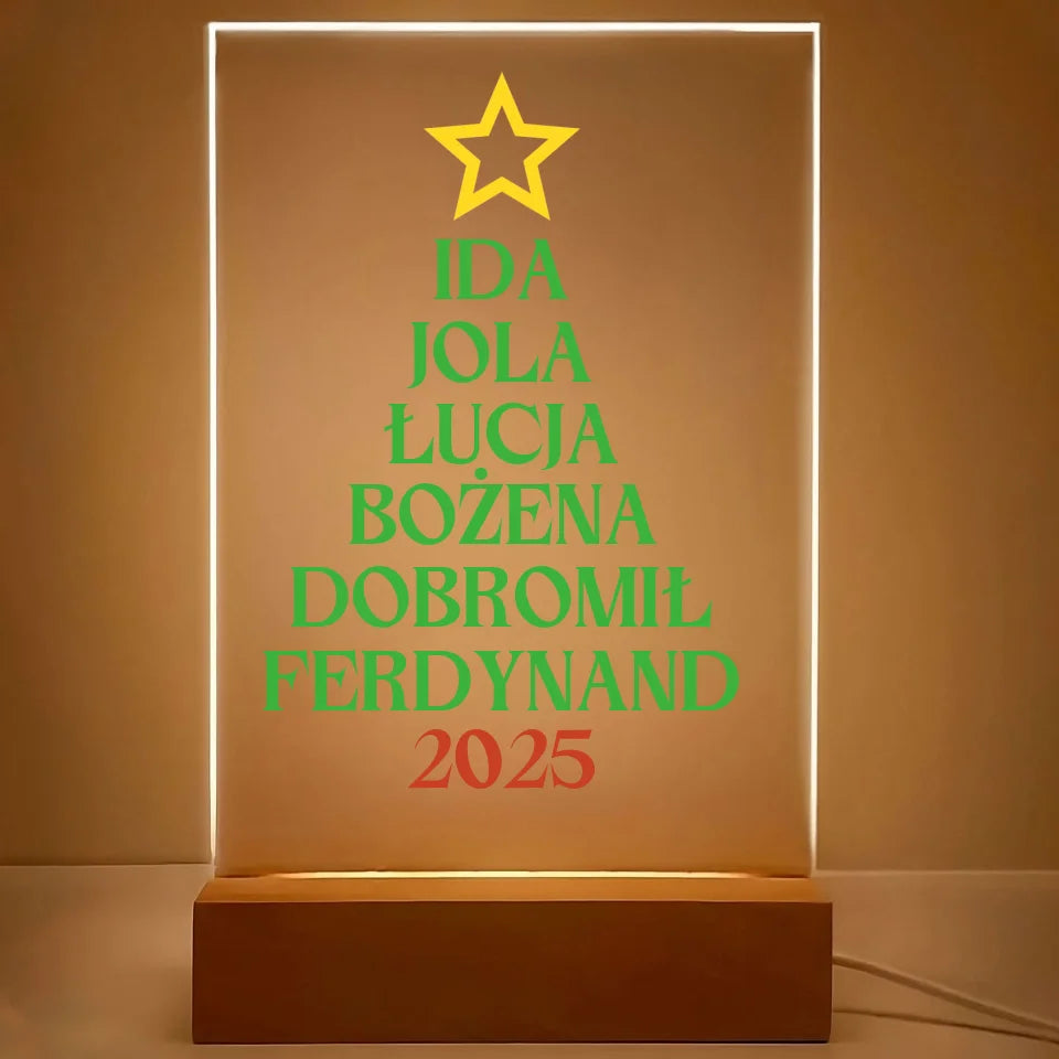 Choinka z imionami - druk na szkle akrylowym, spersonalizowany prezent dla rodziny