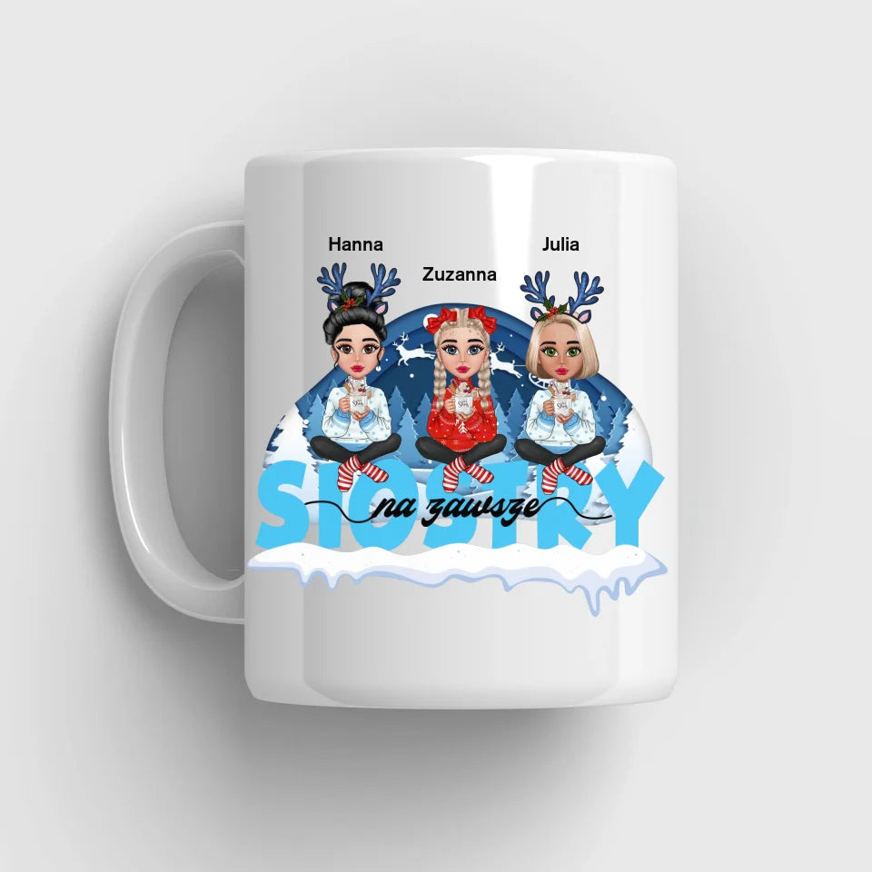 Siostry na zawsze - Kubek, wyjątkowy prezent na Boże Narodzenie dla sióstr i przyjaciółek