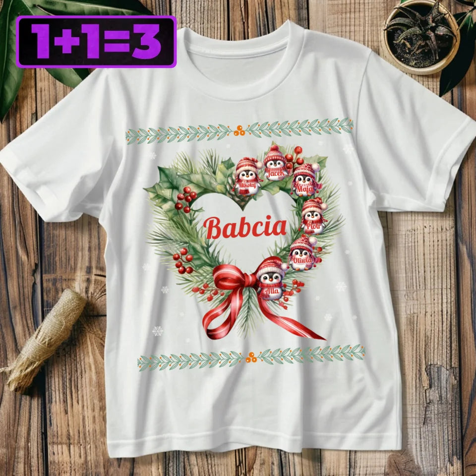 Babcia i jej pingwiny - koszulka, wyjątkowy prezent na Boże Narodzenie dla babci