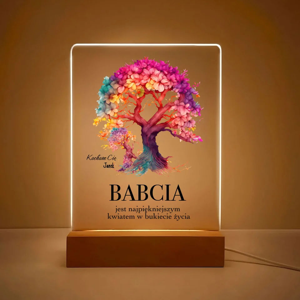 Babcia jest najpiekniejszym kwiatem w bukiecie zycia - druk na szkle akrylowym, spersonalizowany prezent dla babci