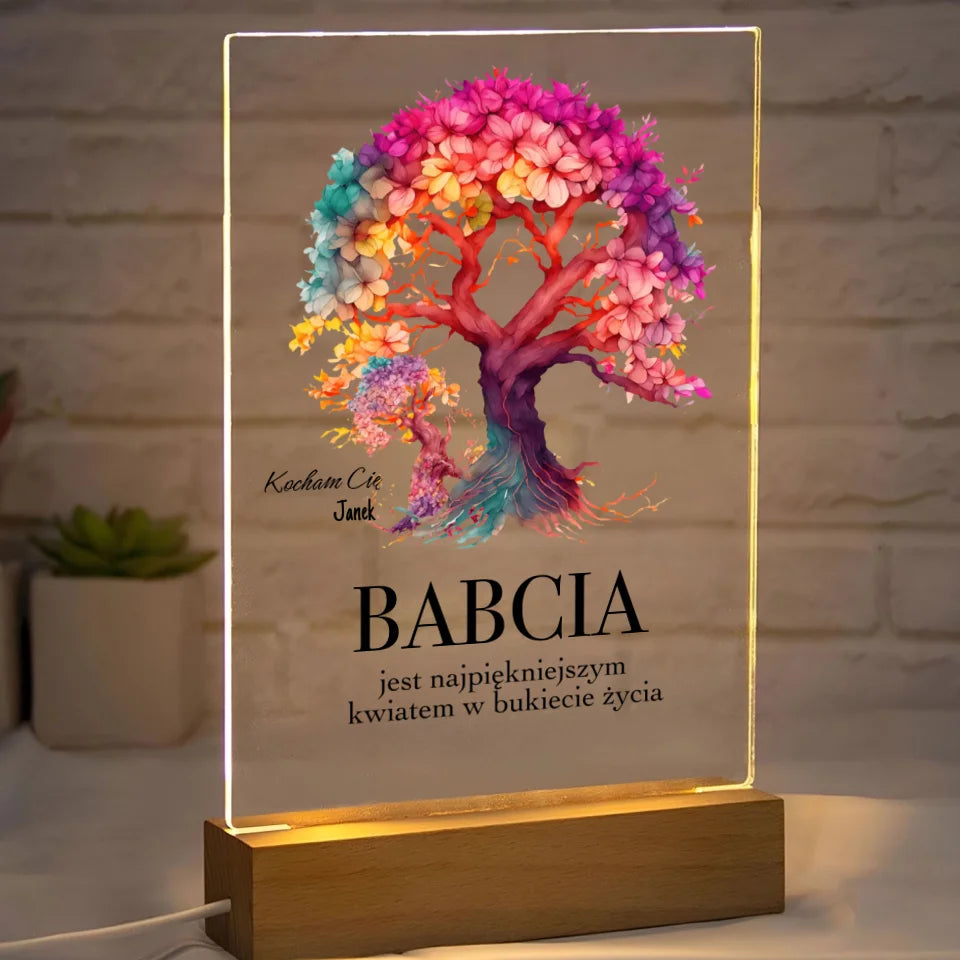 Babcia jest najpiekniejszym kwiatem w bukiecie zycia - druk na szkle akrylowym, spersonalizowany prezent dla babci