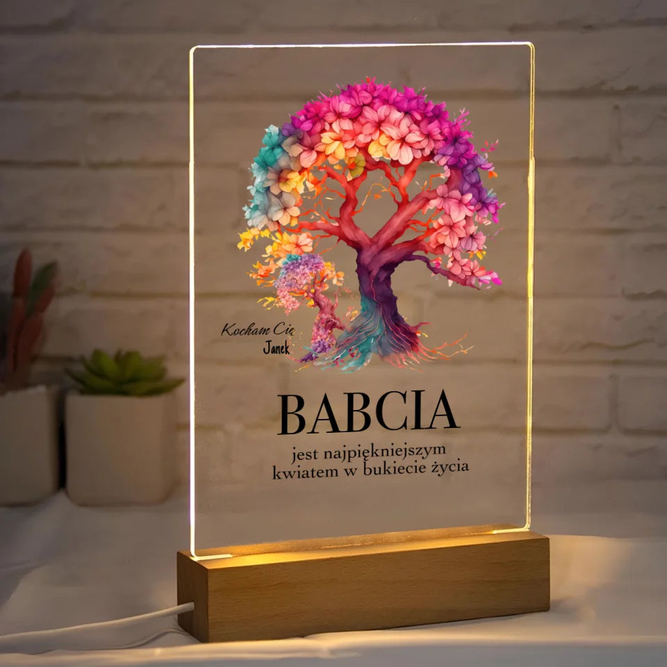 Babcia jest najpiekniejszym kwiatem w bukiecie zycia - druk na szkle akrylowym, spersonalizowany prezent dla babci