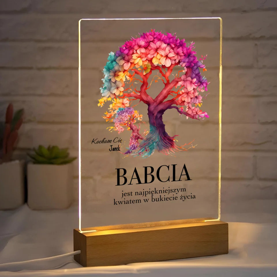 Babcia jest najpiekniejszym kwiatem w bukiecie zycia - druk na szkle akrylowym, spersonalizowany prezent dla babci