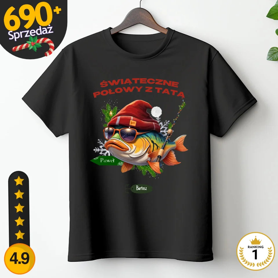 Świąteczne połowy z tatą - koszulka, wyjątkowy prezent na Boże Narodzenie dla taty