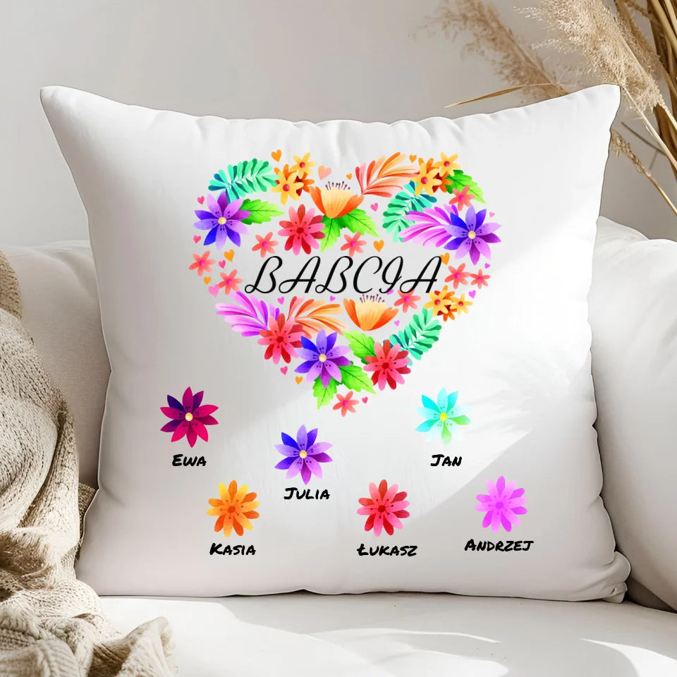 Kwiatowa babcia - poduszka, spersonalizowany prezent dla babci