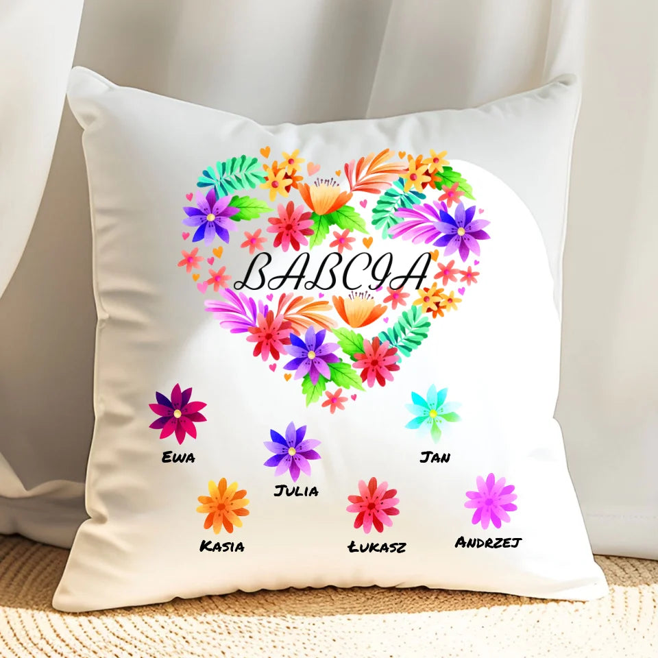 Kwiatowa babcia - poduszka, spersonalizowany prezent dla babci