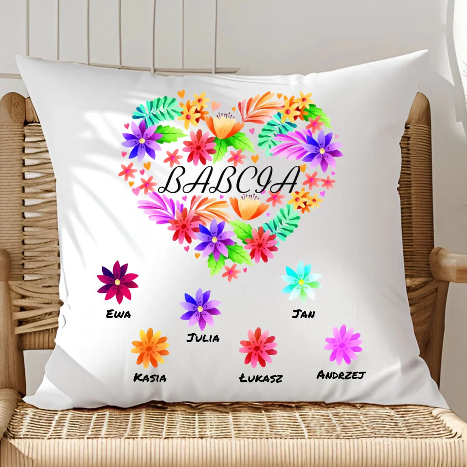 Kwiatowa babcia - poduszka, spersonalizowany prezent dla babci