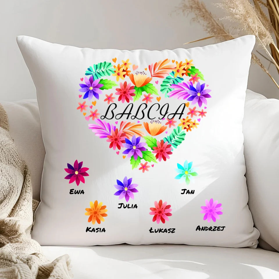 Kwiatowa babcia - poduszka, spersonalizowany prezent dla babci