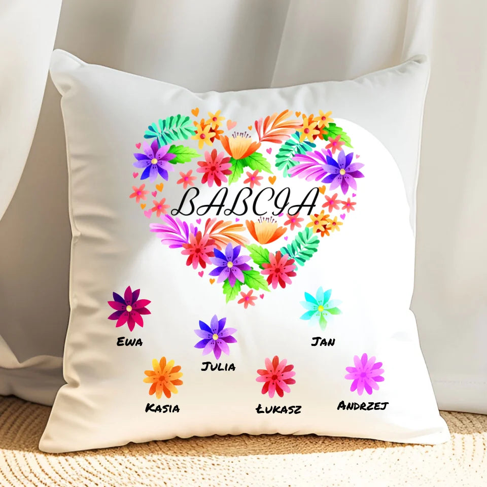 Kwiatowa babcia - poduszka, spersonalizowany prezent dla babci