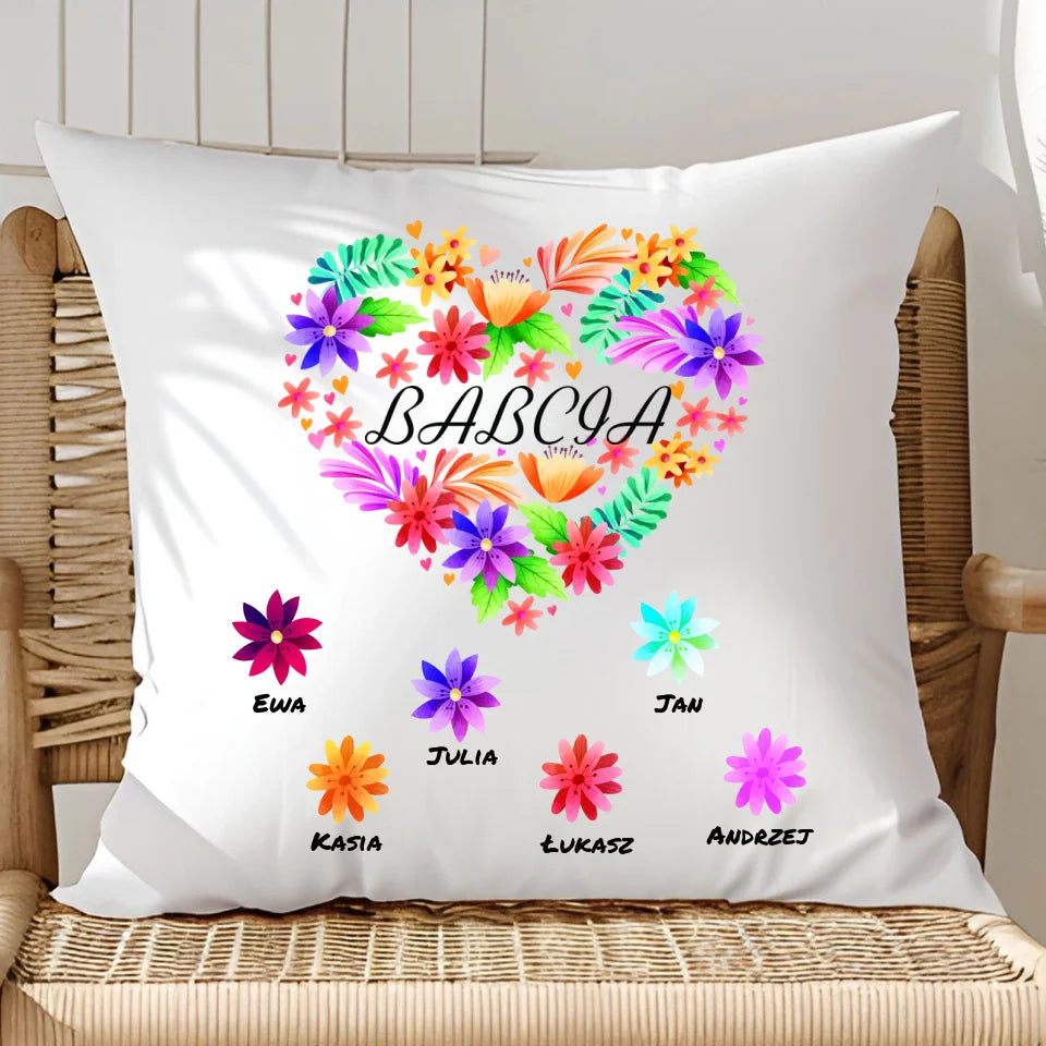Kwiatowa babcia - poduszka, spersonalizowany prezent dla babci