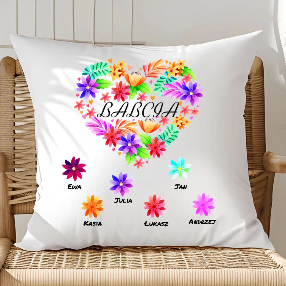 Kwiatowa babcia - poduszka, spersonalizowany prezent dla babci