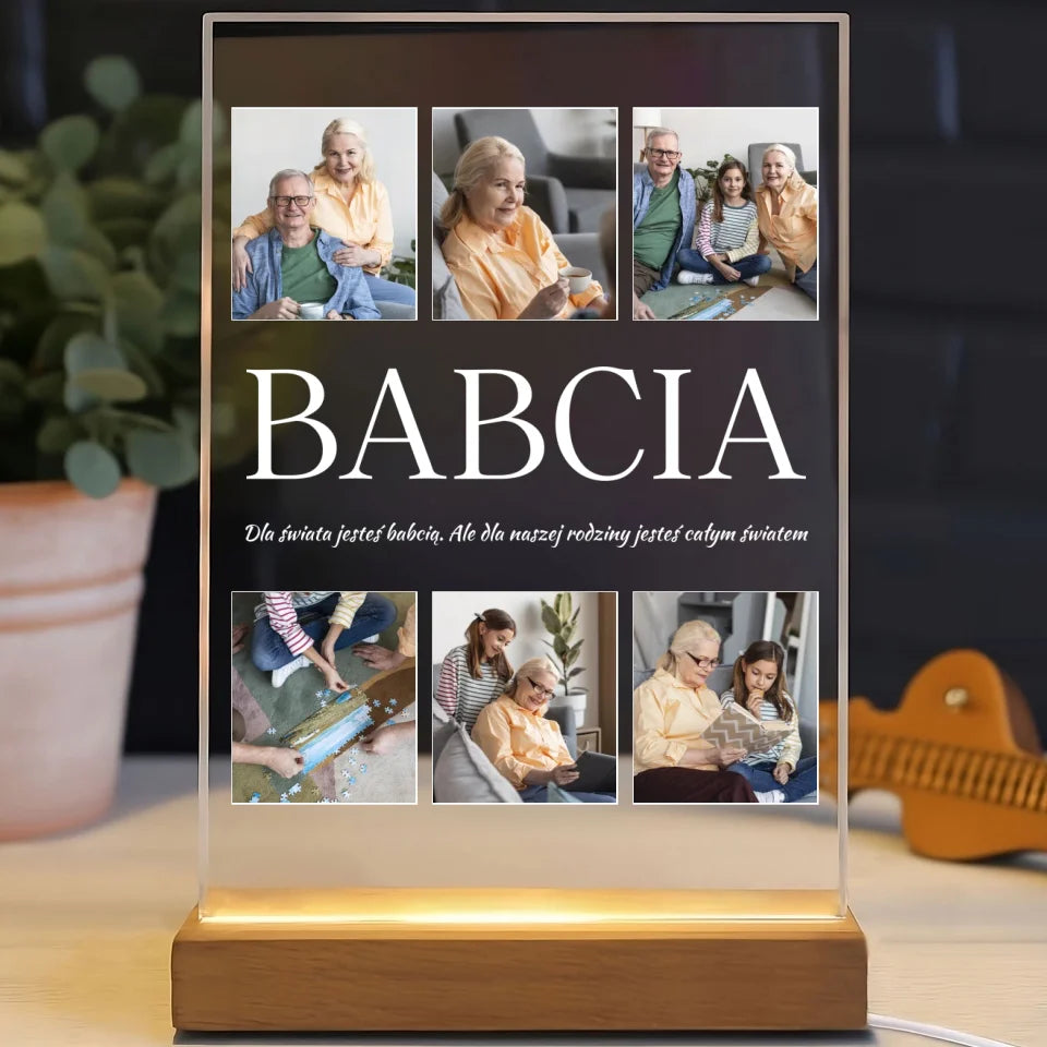 Kolaż na 6 zdjęć z babcią - druk na szkle akrylowym, spersonalizowany prezent dla babci