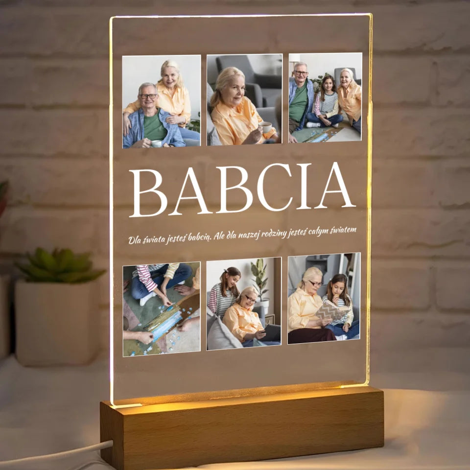 Kolaż na 6 zdjęć z babcią - druk na szkle akrylowym, spersonalizowany prezent dla babci