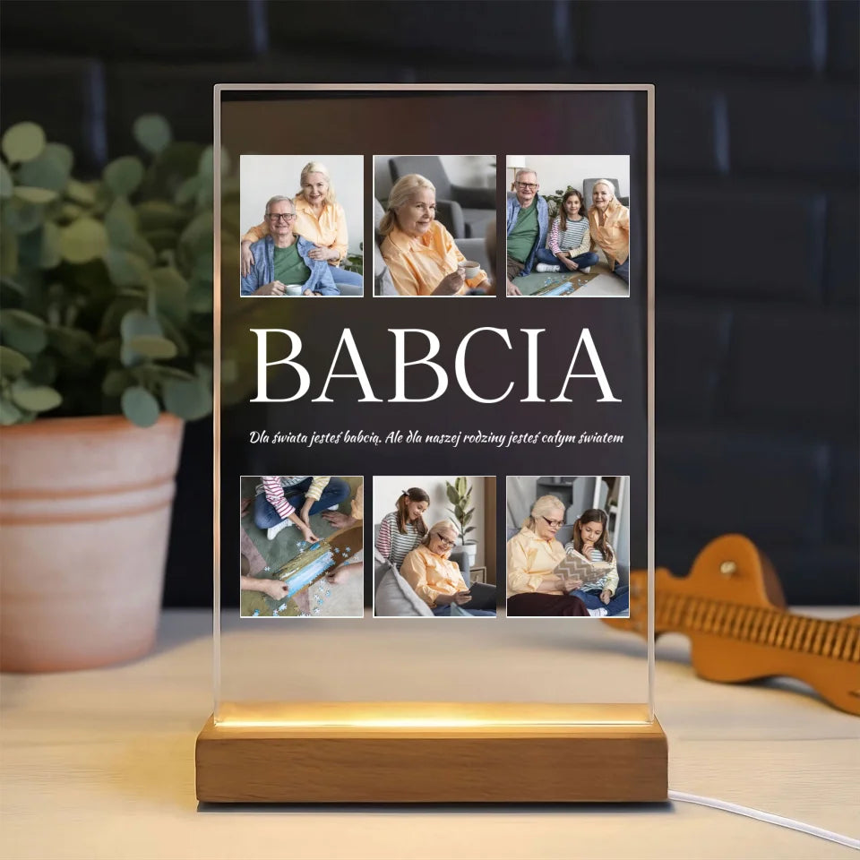 Kolaż na 6 zdjęć z babcią - druk na szkle akrylowym, spersonalizowany prezent dla babci