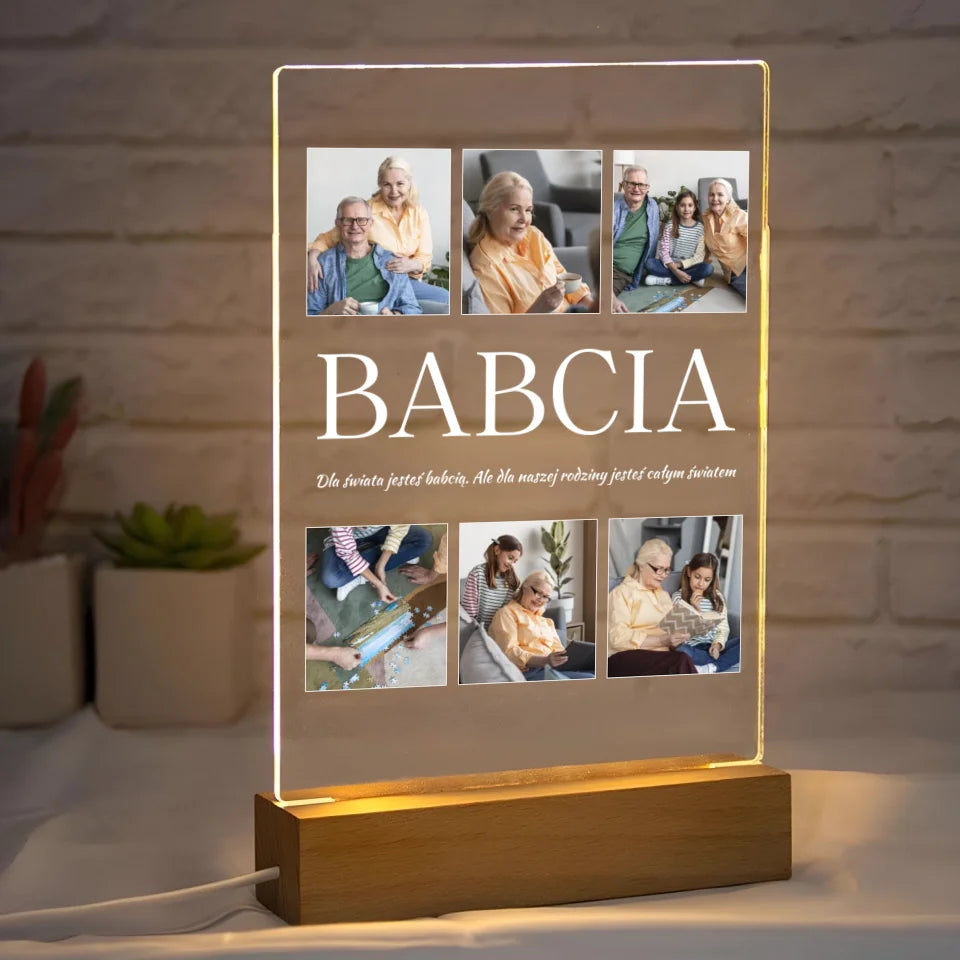 Kolaż na 6 zdjęć z babcią - druk na szkle akrylowym, spersonalizowany prezent dla babci