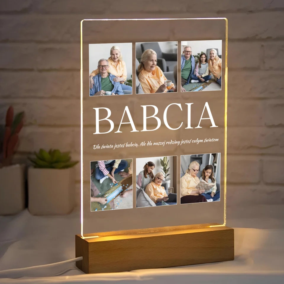 Kolaż na 6 zdjęć z babcią - druk na szkle akrylowym, spersonalizowany prezent dla babci