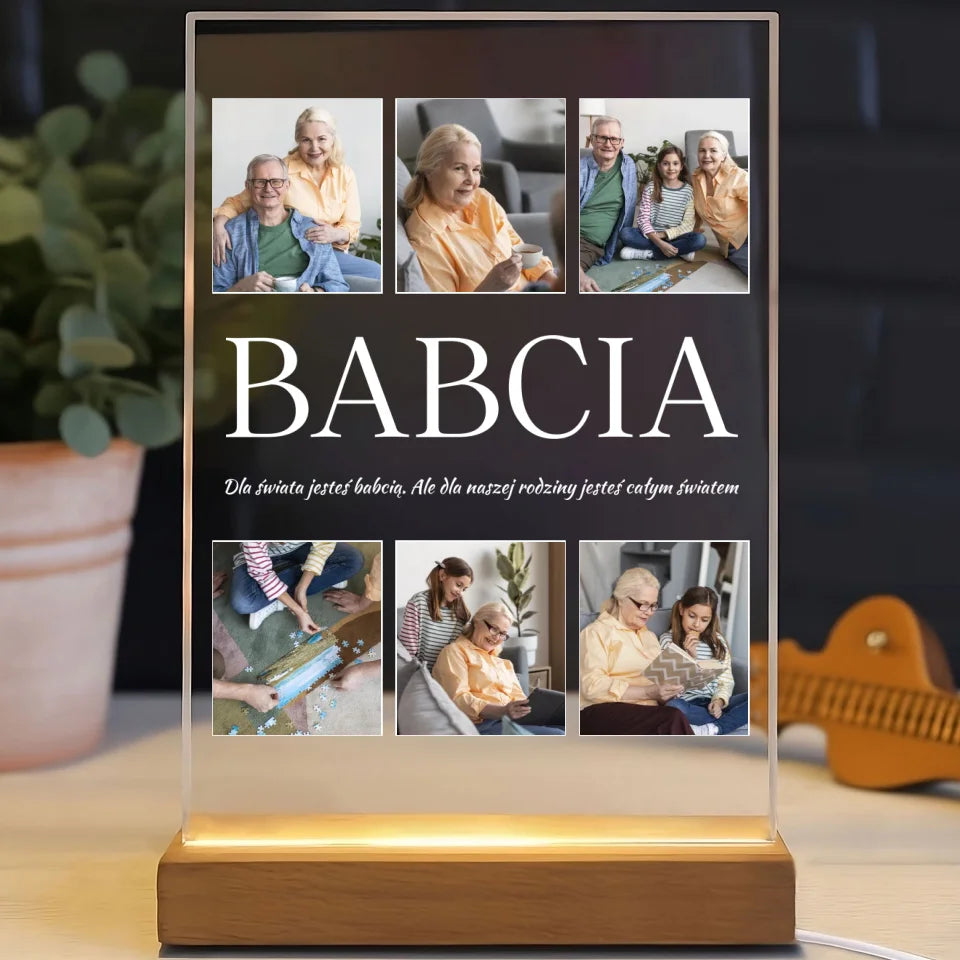 Kolaż na 6 zdjęć z babcią - druk na szkle akrylowym, spersonalizowany prezent dla babci