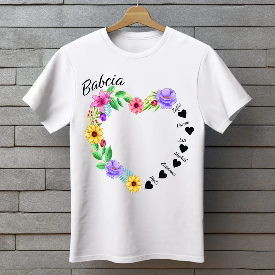 Serce babci (kwiaty) - koszulka, wyjątkowy prezent dla babci