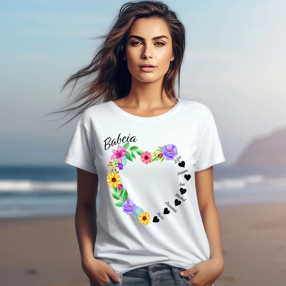 Serce babci (kwiaty) - koszulka, wyjątkowy prezent dla babci