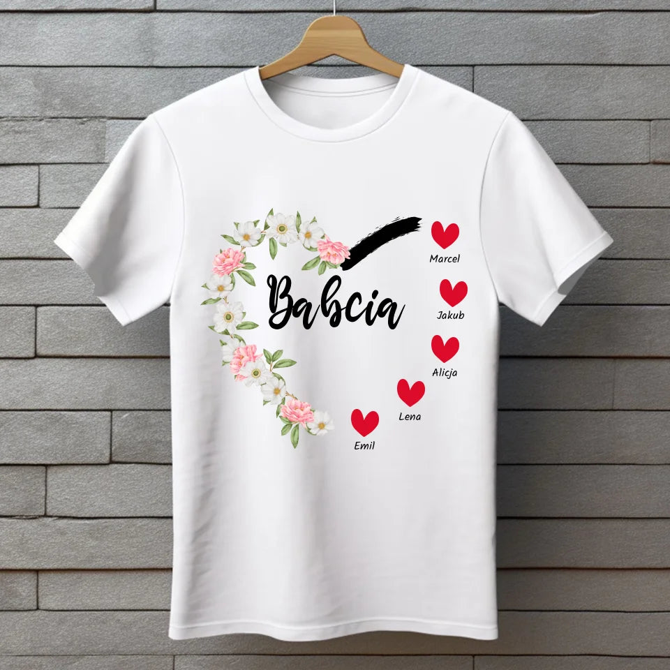 Serce babci (kwiaty) #2 - koszulka, wyjątkowy prezent dla babci