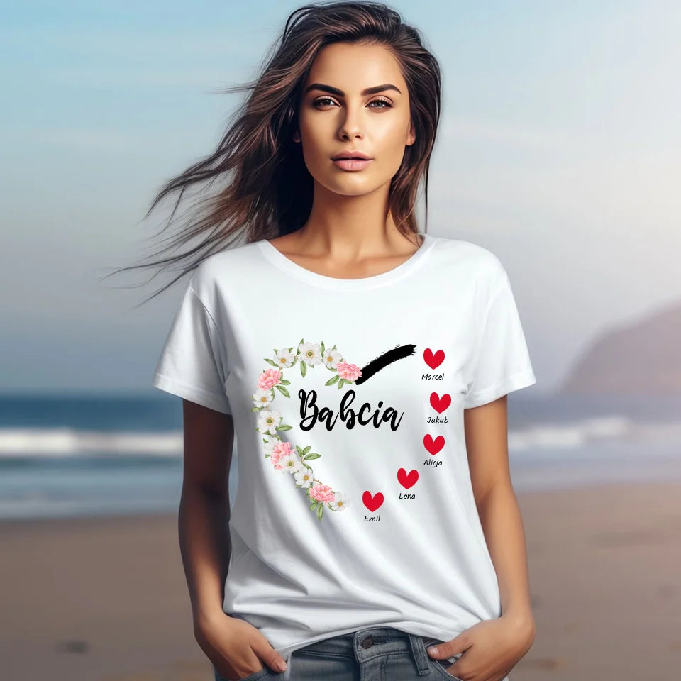 Serce babci (kwiaty) #2 - koszulka, wyjątkowy prezent dla babci