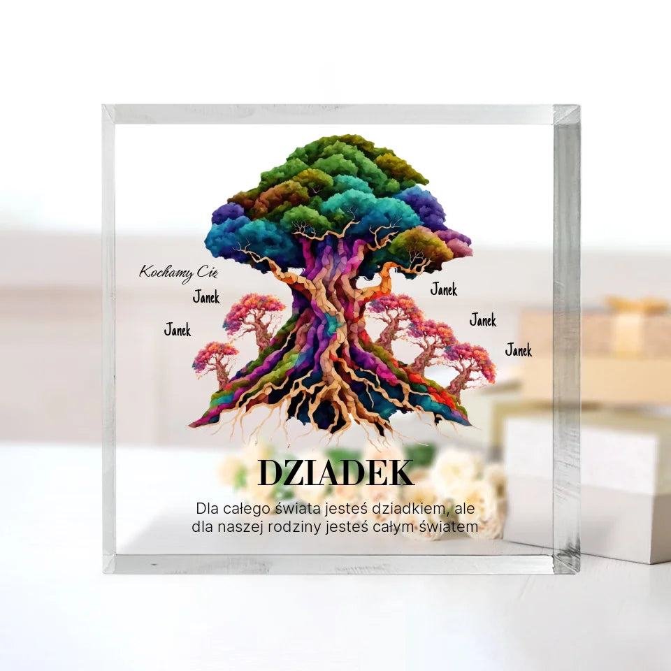 Dla całego świata jesteś dziadkiem - kwadrat akrylowy, spersonalizowany prezent dla dziadka