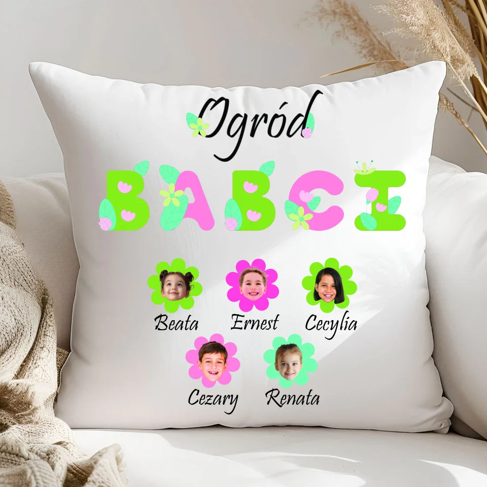 Ogród babci (kwiaty) - poduszka, spersonalizowany prezent dla babci