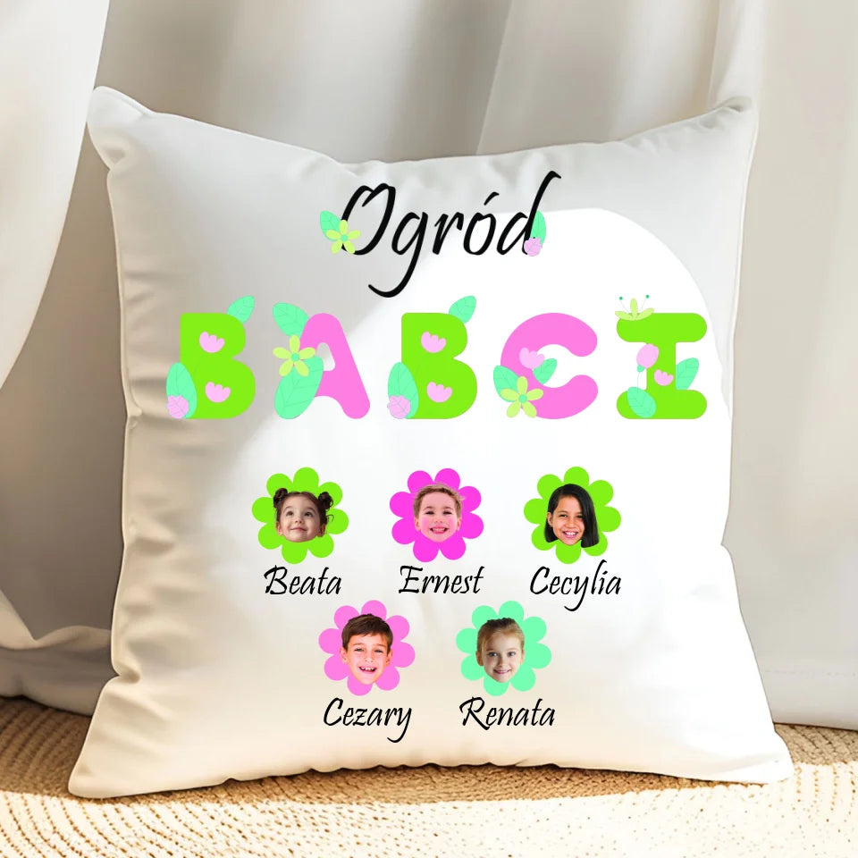 Ogród babci (kwiaty) - poduszka, spersonalizowany prezent dla babci