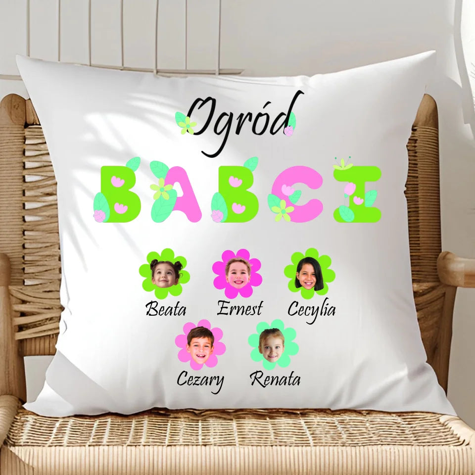 Ogród babci (kwiaty) - poduszka, spersonalizowany prezent dla babci