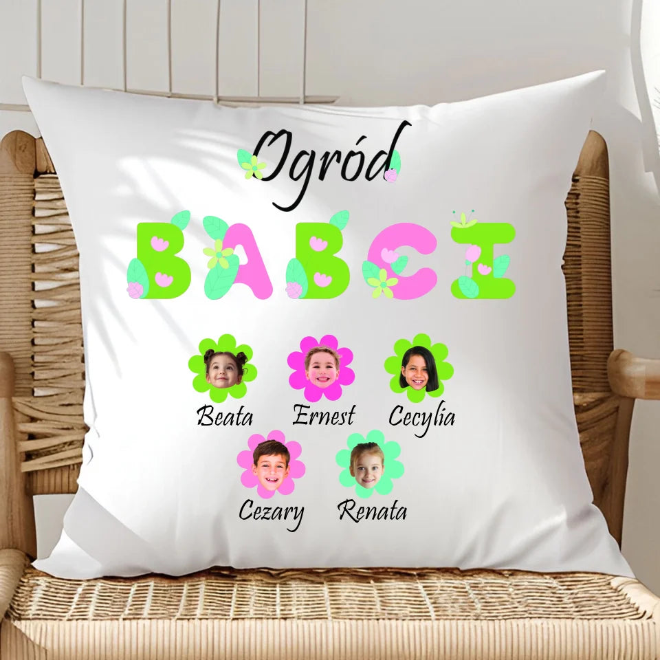 Ogród babci (kwiaty) - poduszka, spersonalizowany prezent dla babci