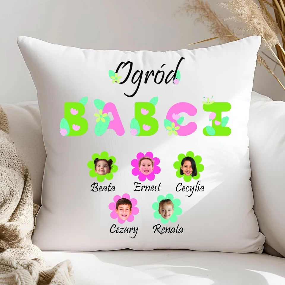 Ogród babci (kwiaty) - poduszka, spersonalizowany prezent dla babci
