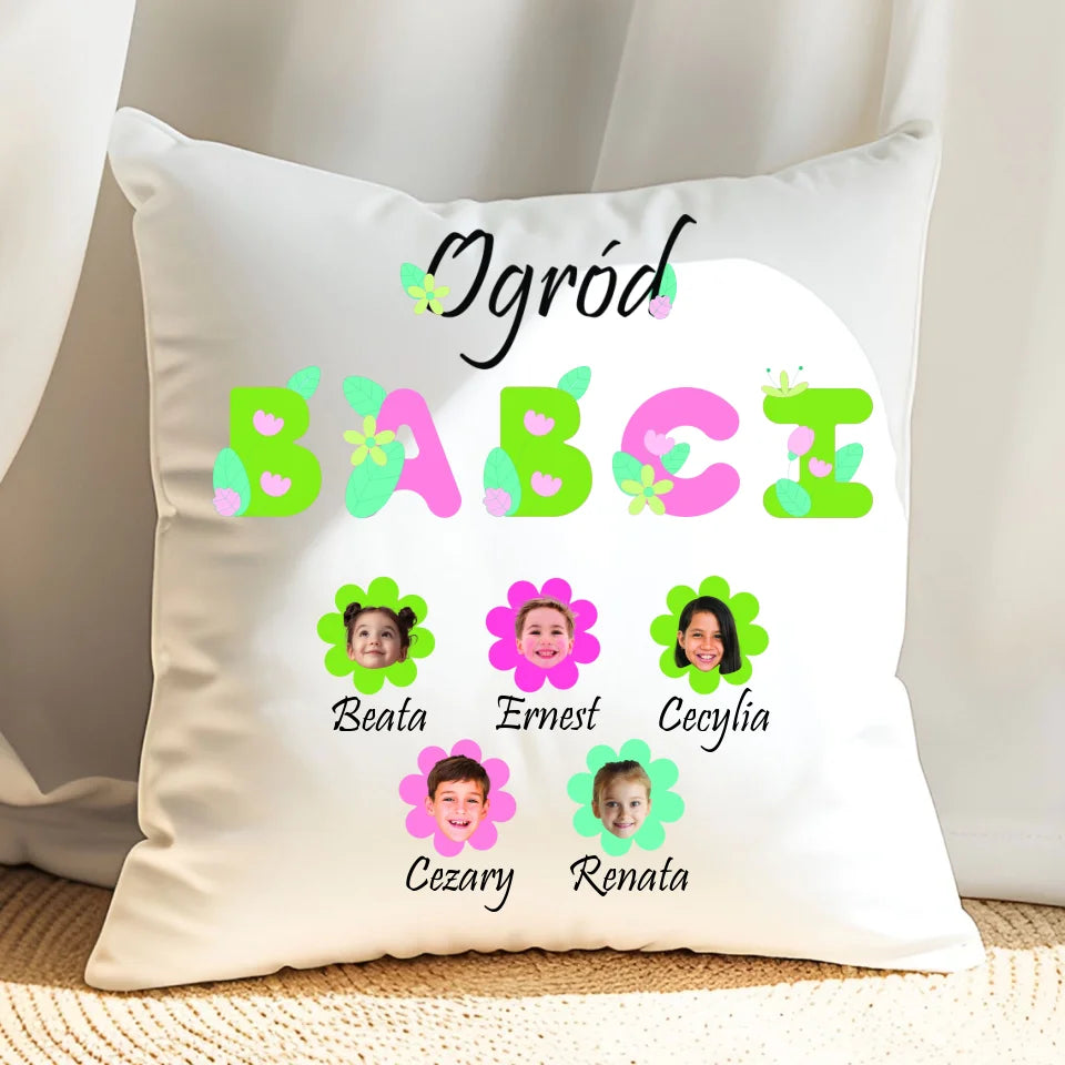 Ogród babci (kwiaty) - poduszka, spersonalizowany prezent dla babci