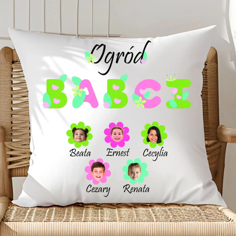 Ogród babci (kwiaty) - poduszka, spersonalizowany prezent dla babci
