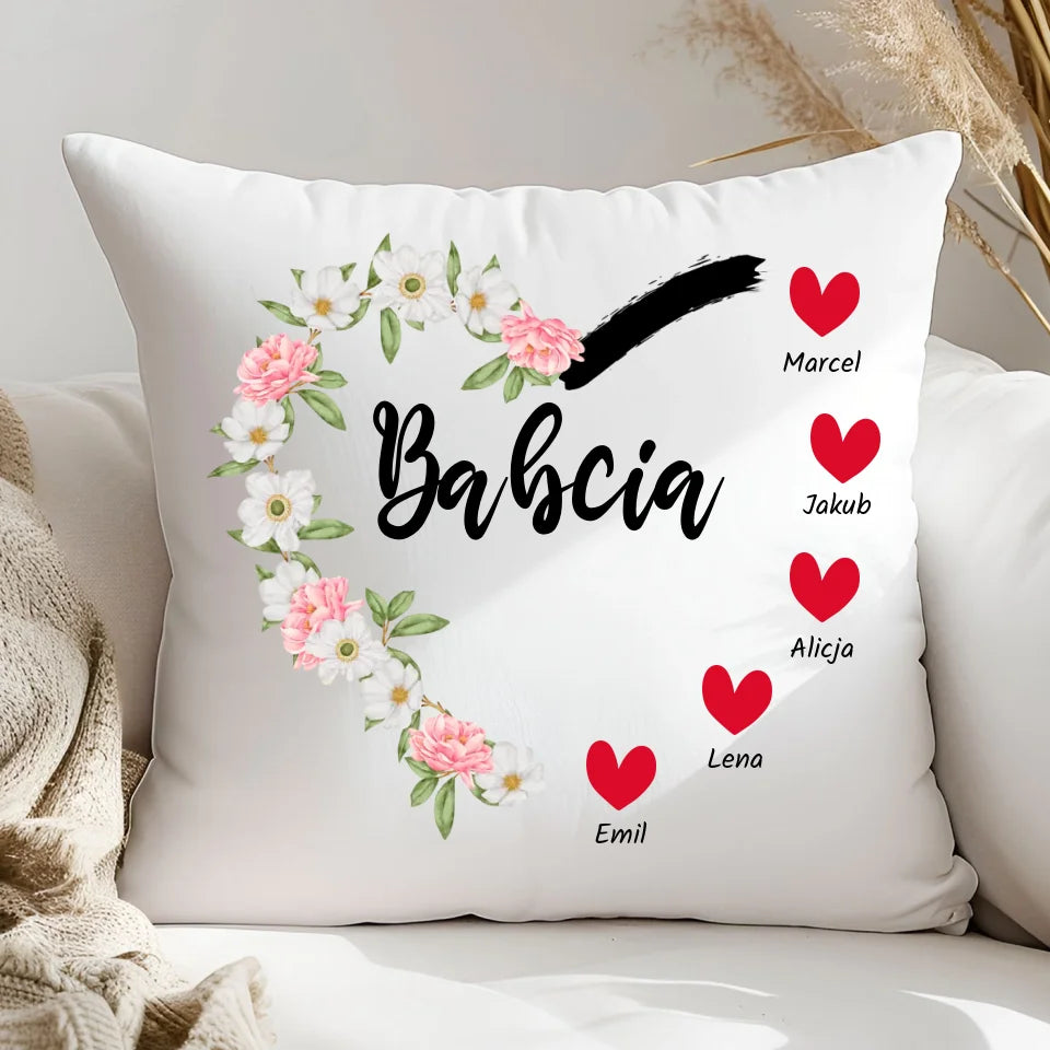 Serce babci (kwiaty) - poduszka, spersonalizowany prezent dla babci