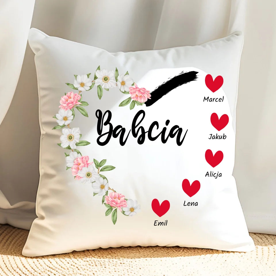 Serce babci (kwiaty) - poduszka, spersonalizowany prezent dla babci